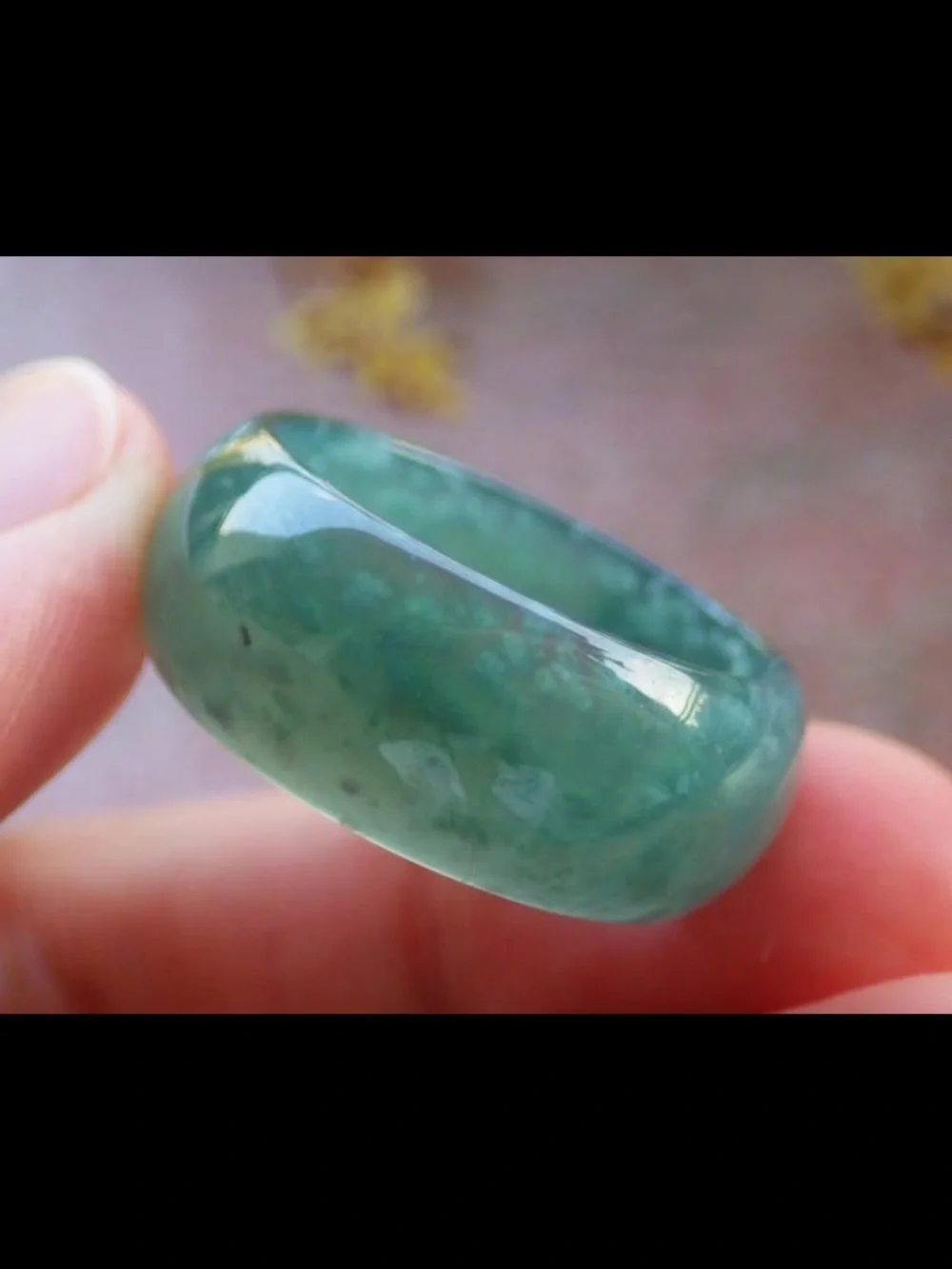 Certificate Jadeite Jewelry Jade luck happiness joyful Green Thick Ring Size9.5